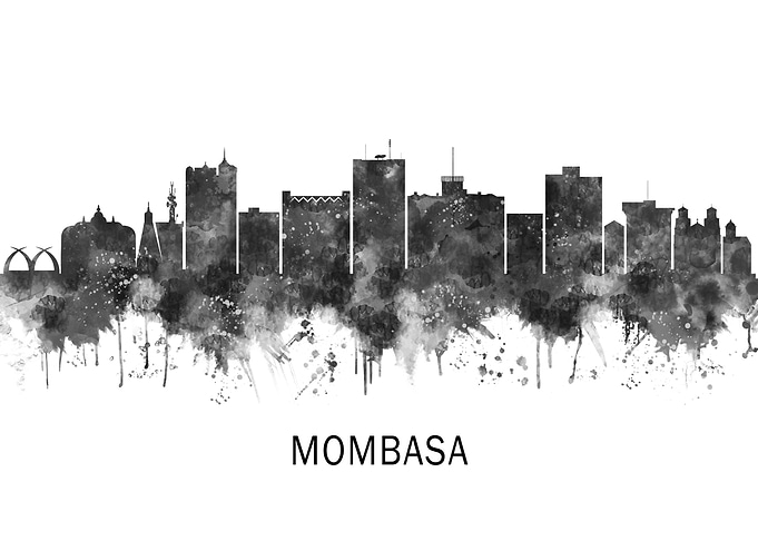 Mombasa Kenya Skyline BW