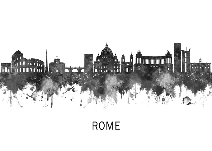 Rome Italy Skyline BW