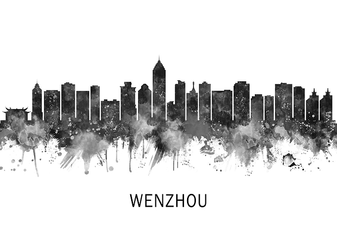 Wenzhou China Skyline BW