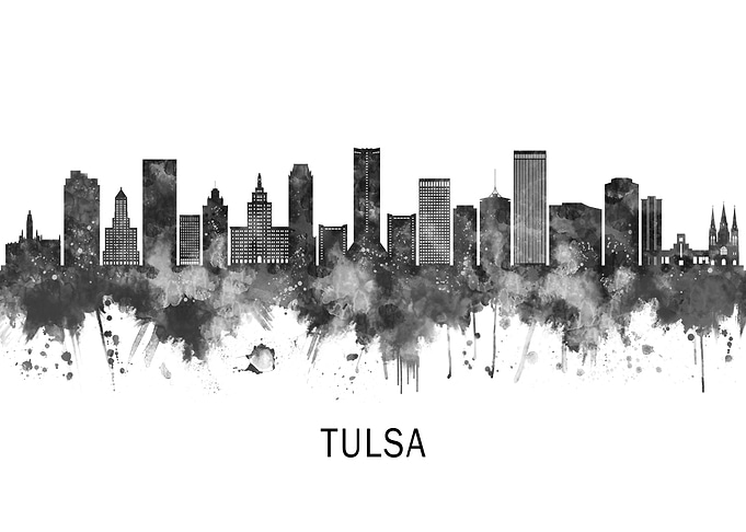 Tulsa Oklahoma Skyline BW