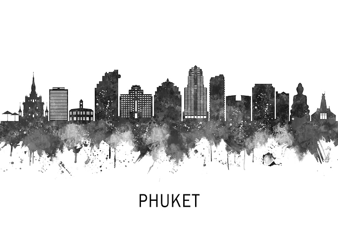 Phuket Thailand Skyline BW