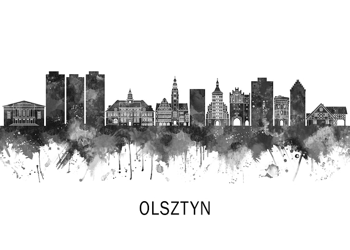 Olsztyn Poland Skyline BW