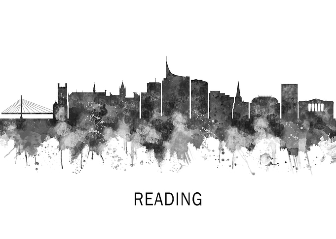 Reading England Skyline BW