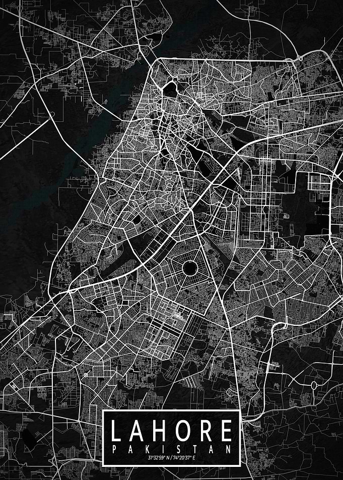 Lahore City Map Dark
