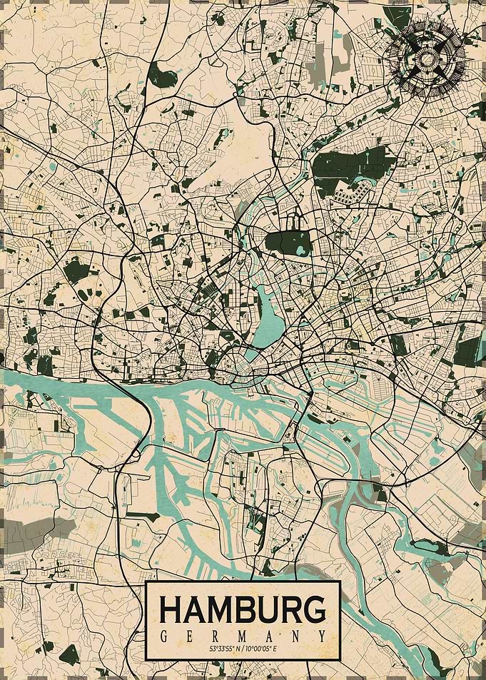 Hamburg City Map Vintage