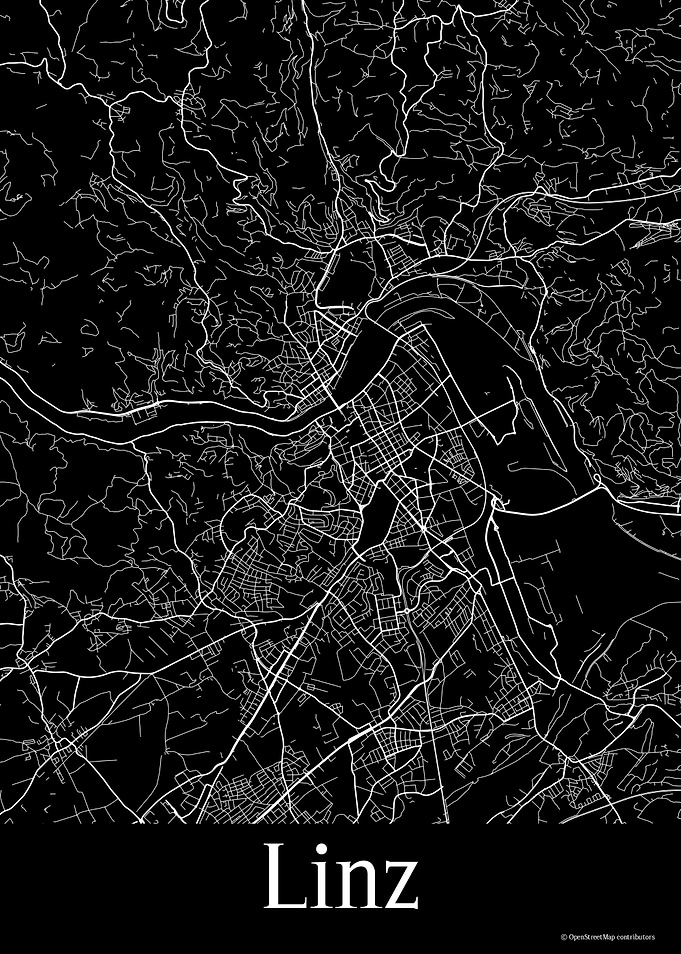 Linz Austria Black Map