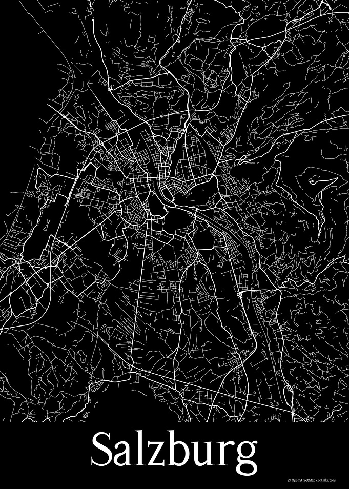 Salzburg Austria Black Map
