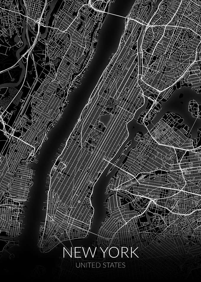 New York Map Black White