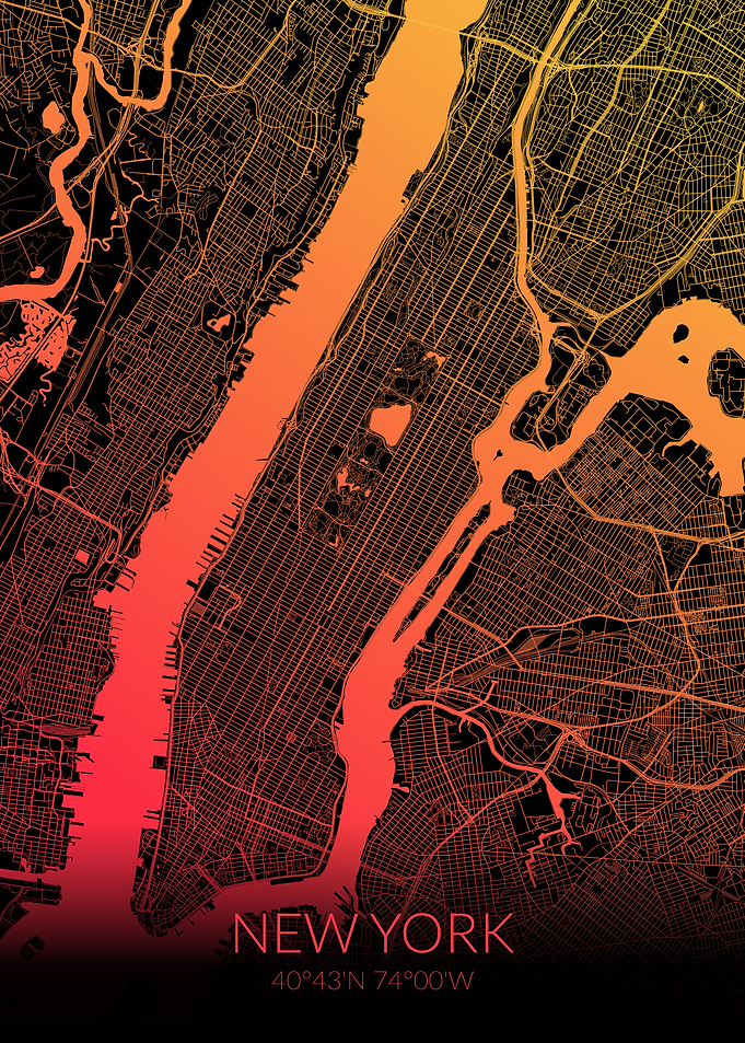 New York Map Black Orange