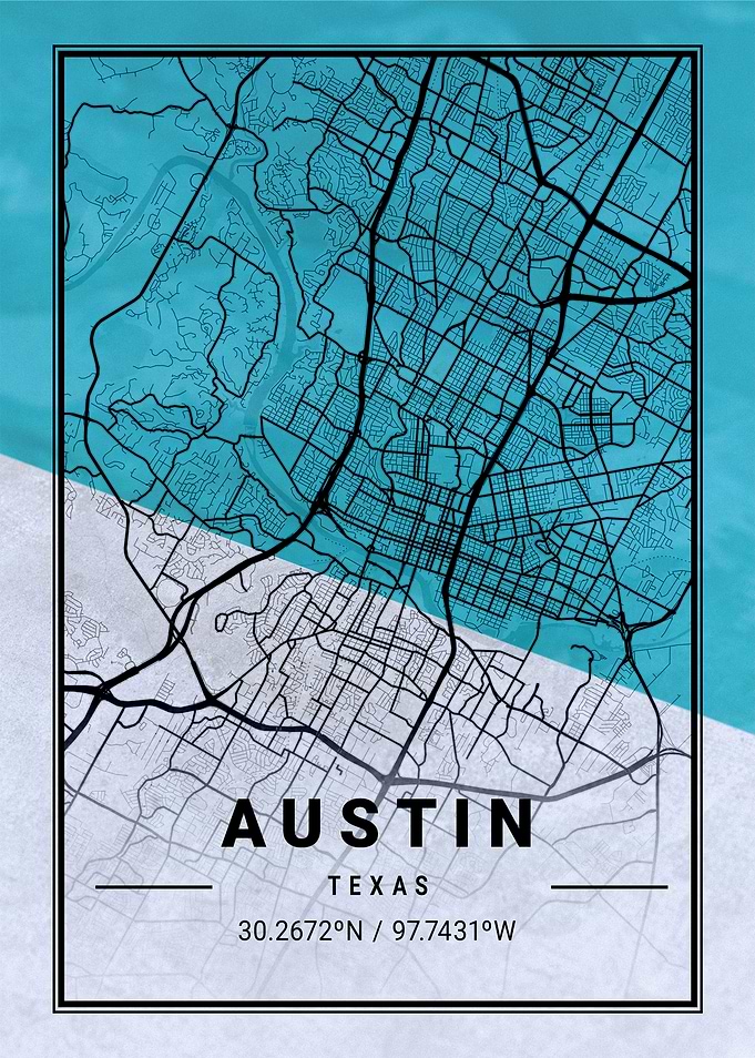 Austin City Map Texas USA