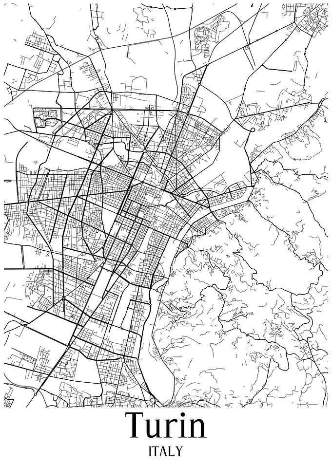 Turin City Map Italy white