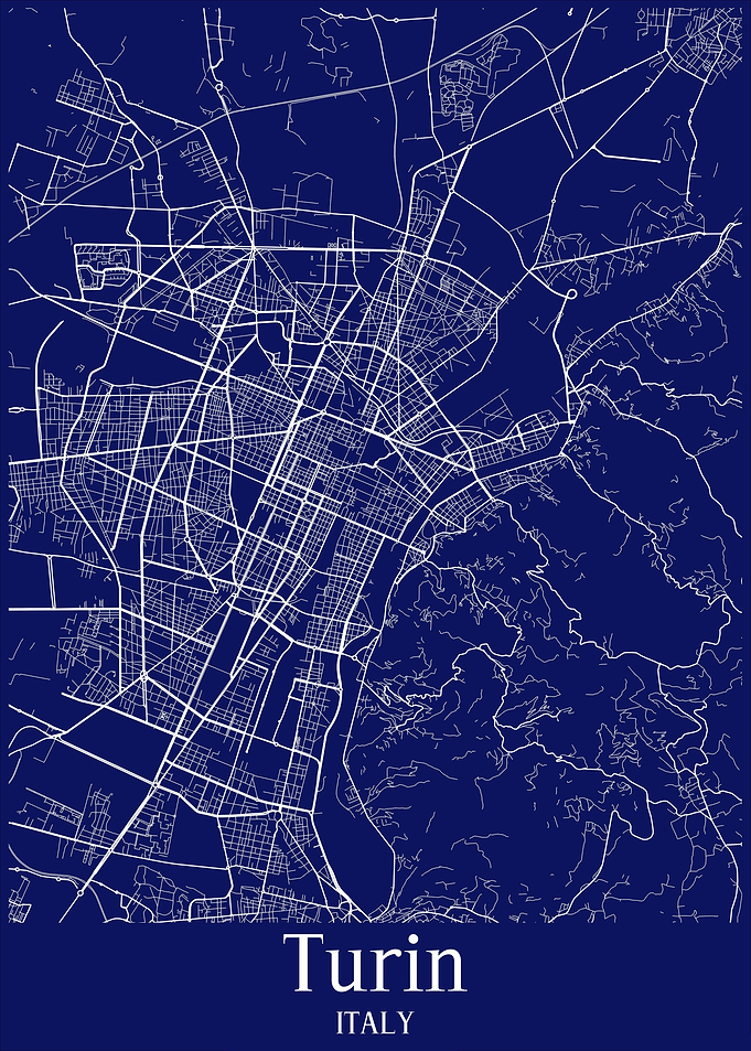 Turin City Map Italy blue