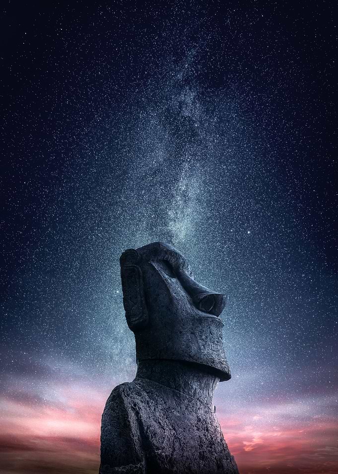 Moai statue at Night