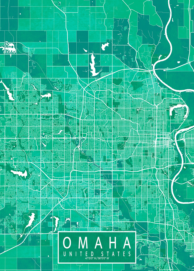 Omaha City Map Watercolor