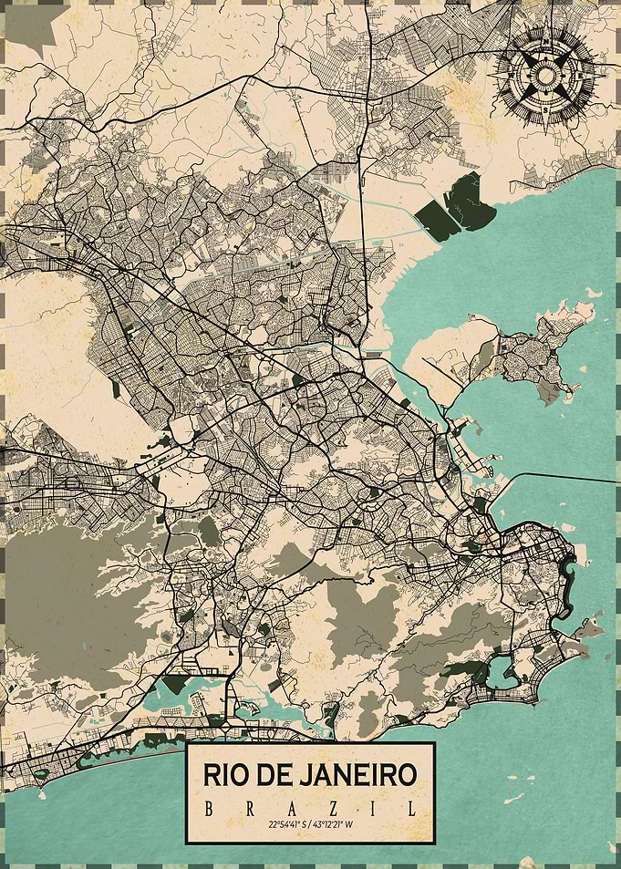 Rio de Janeiro Map Vintage