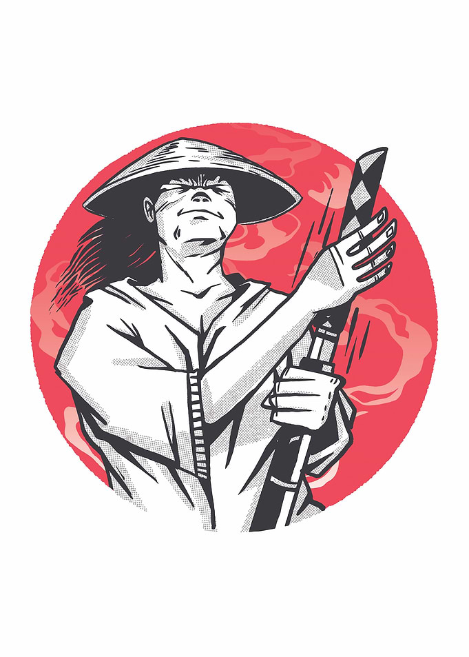 Japanese samurai in moon