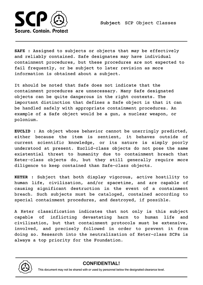 SCP Object Classes