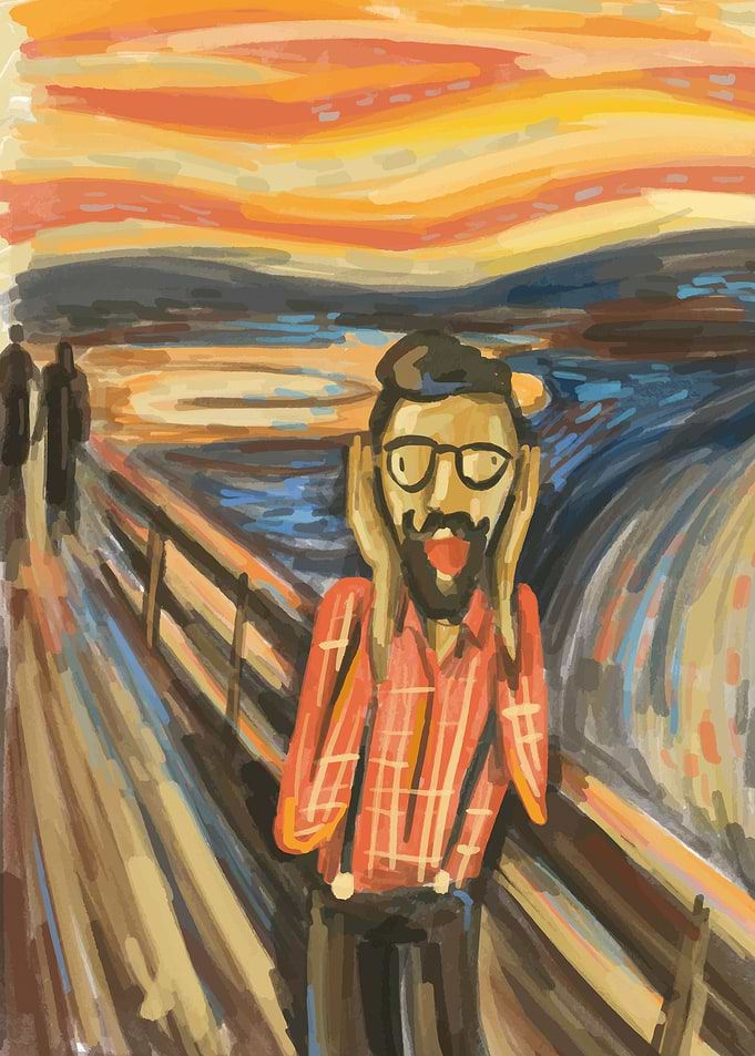 Scream oil painting parody