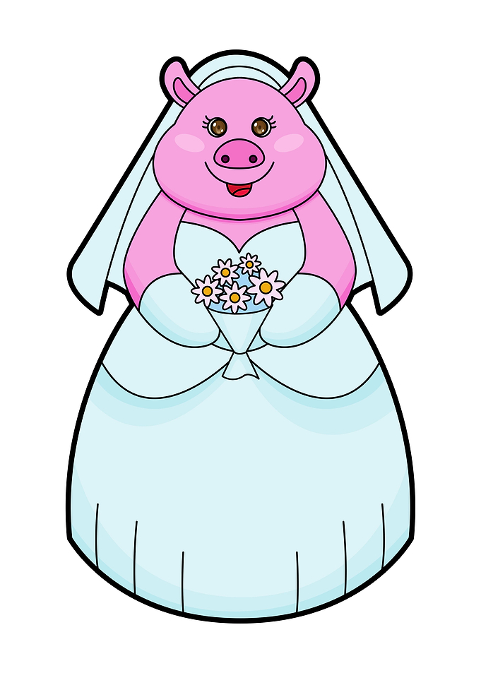 Pig Bride Bunch of Flowers