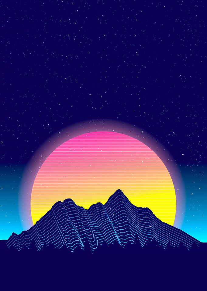 Retrowave mountains neon