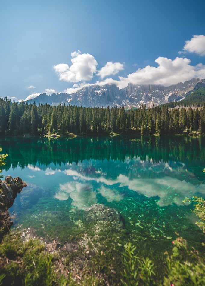 Mountain by Lake at Forest