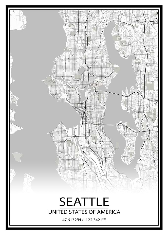 Seattle White Map