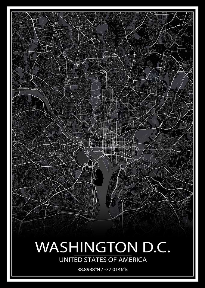 Washington DC Black Map