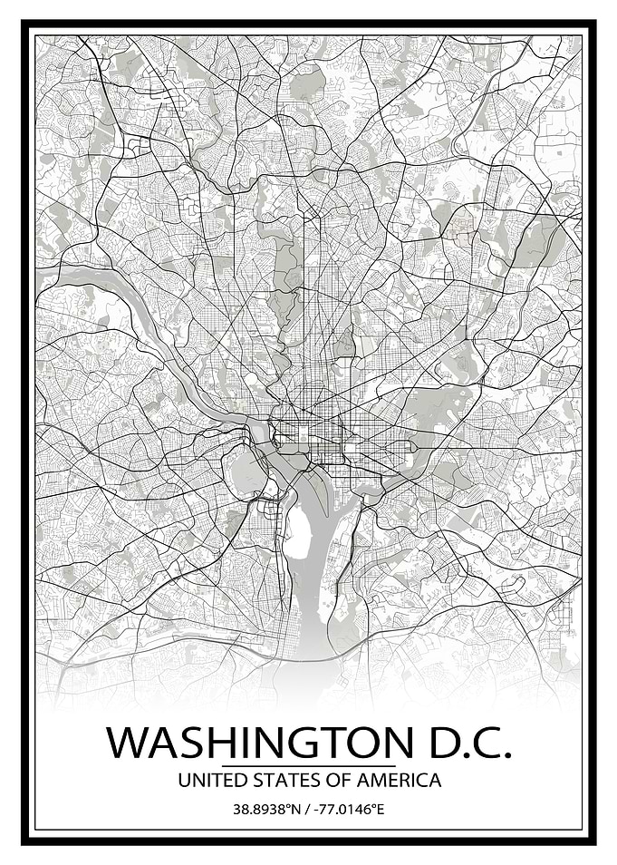 Washington DC White Map