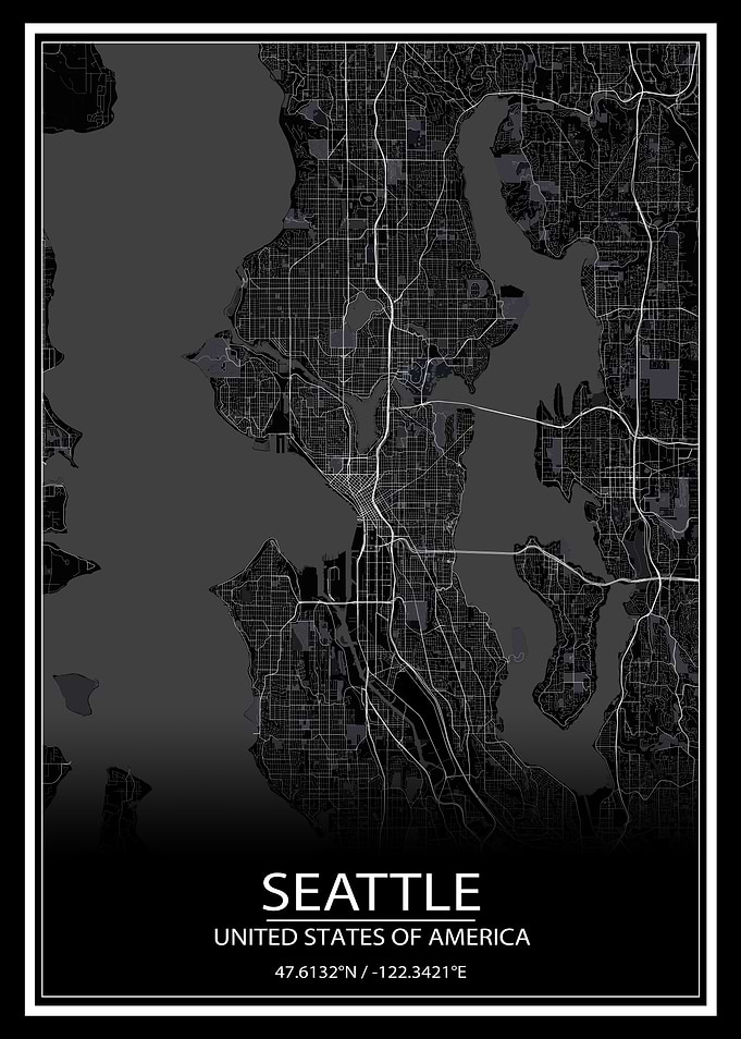 Seattle Black Map