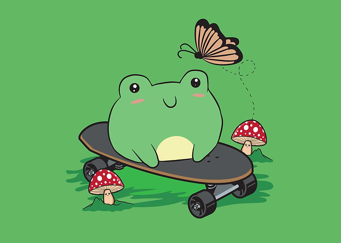 Skateboarding Kawaii Frog