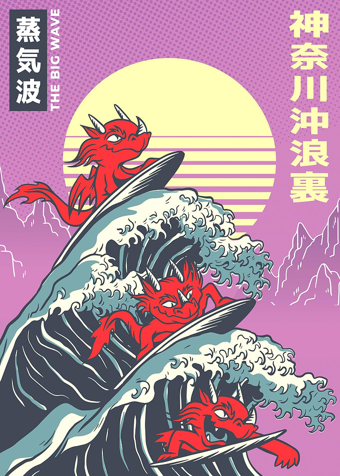 Surfing dragons great wave