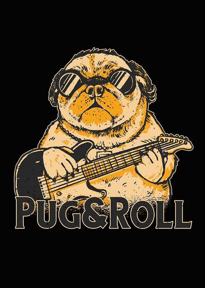 Funny pug rock and roll