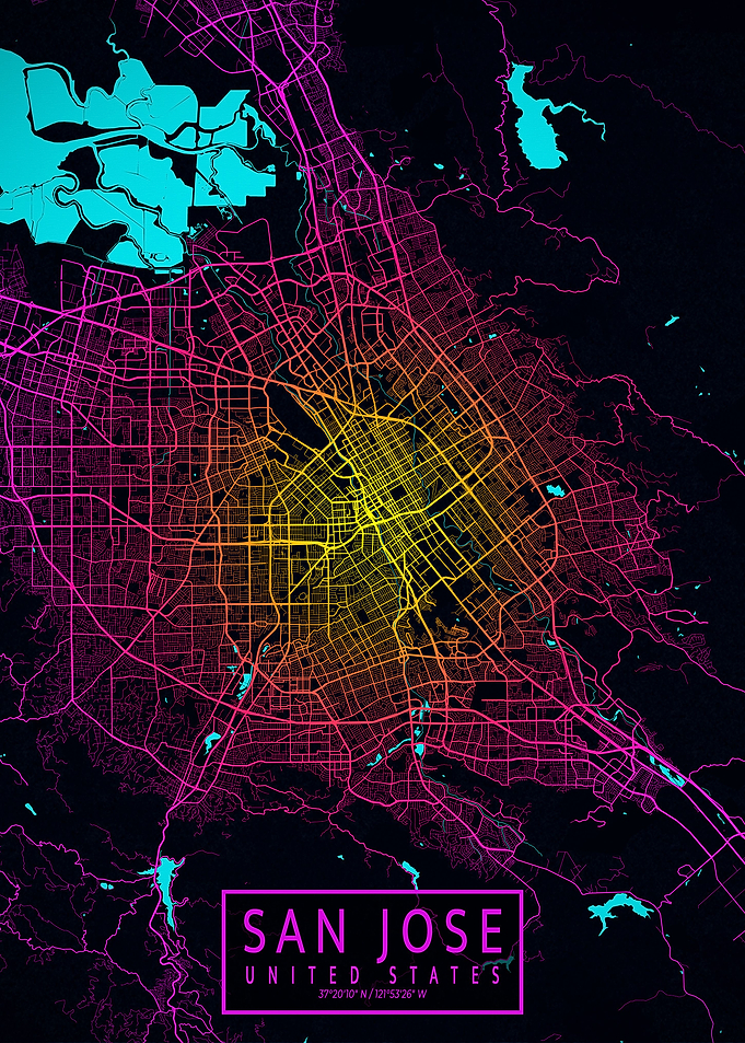 San Jose City Map Neon