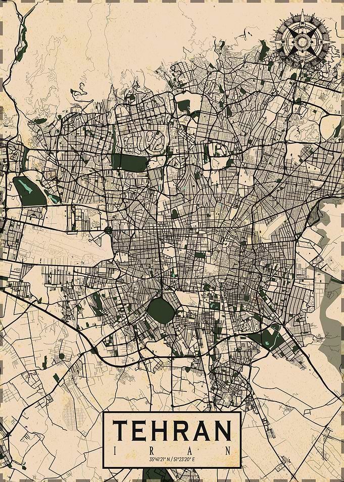 Tehran City Map Vintage