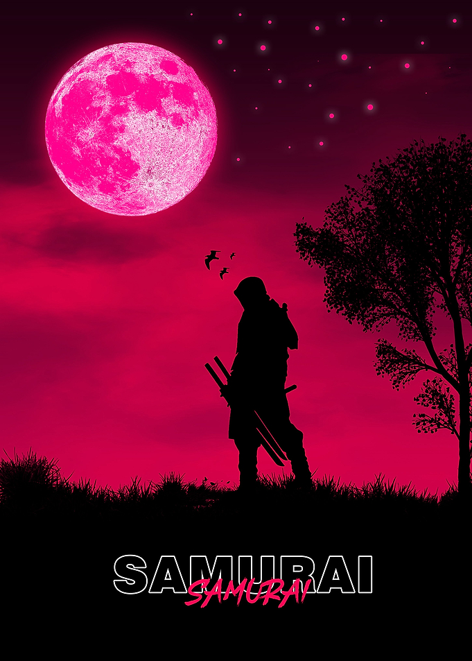 Samurai In Moon Art