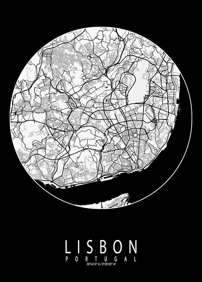 Lisbon City Map Full Moon