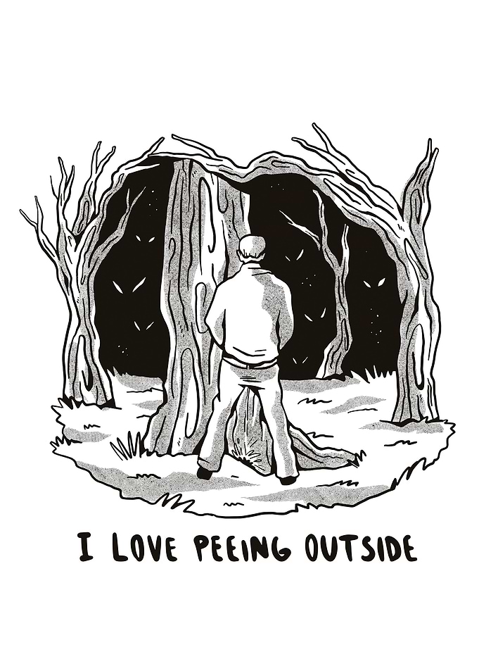 Funny peeing man outside