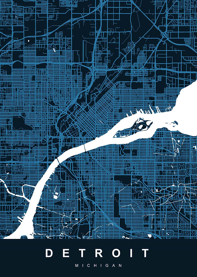 DETROIT Map MICHIGAN USA
