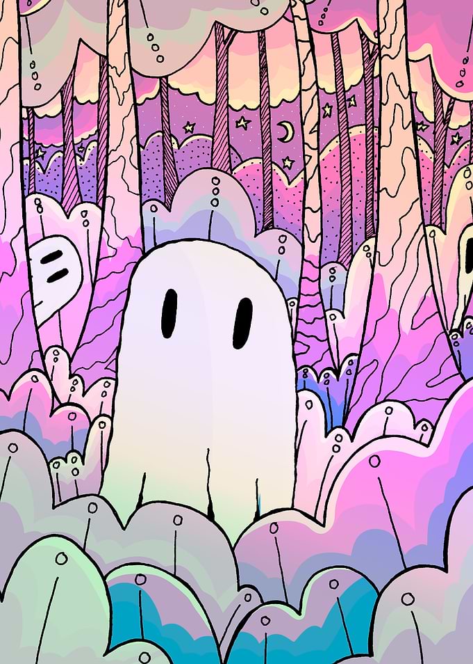 A ghostly pink forest