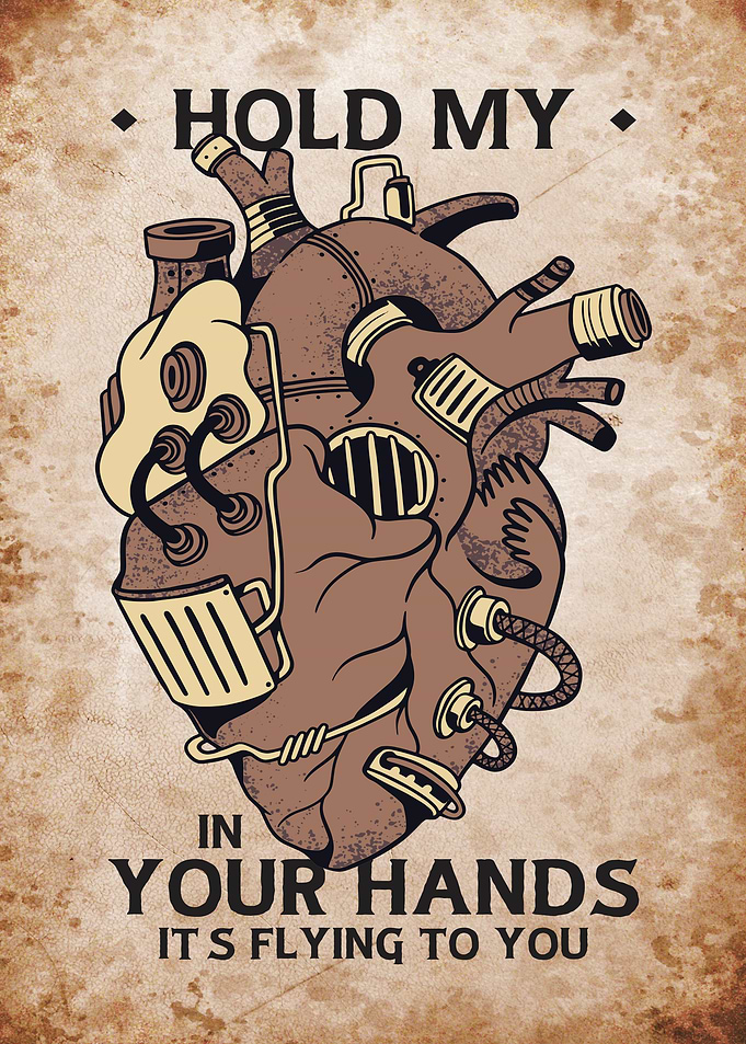 Steampunk human heart ace