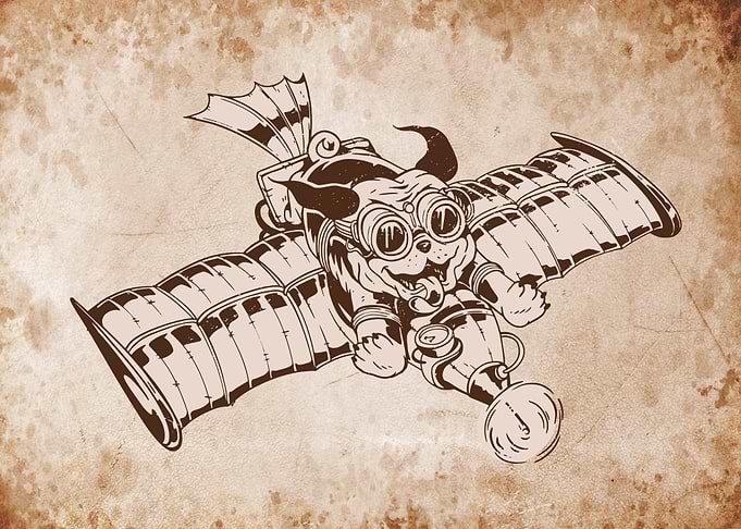 Steampunk funny pilot pug