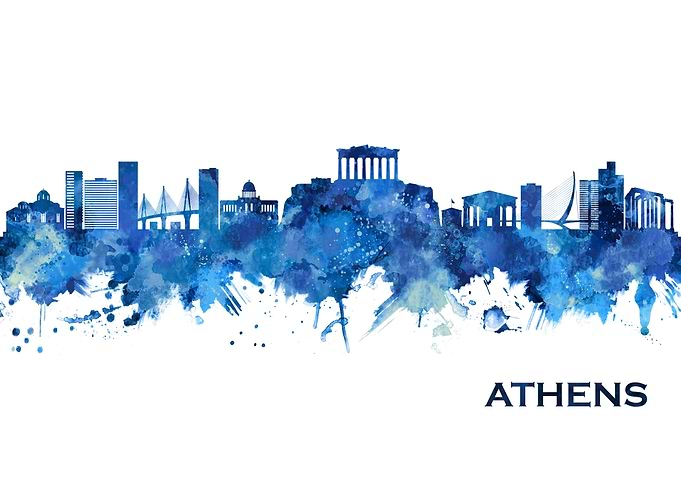 Athens Greece Skyline Blue