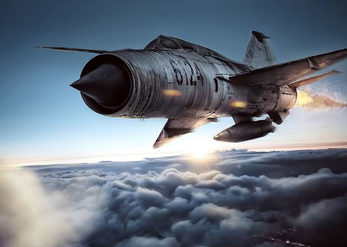 Old fighter jet in the sky