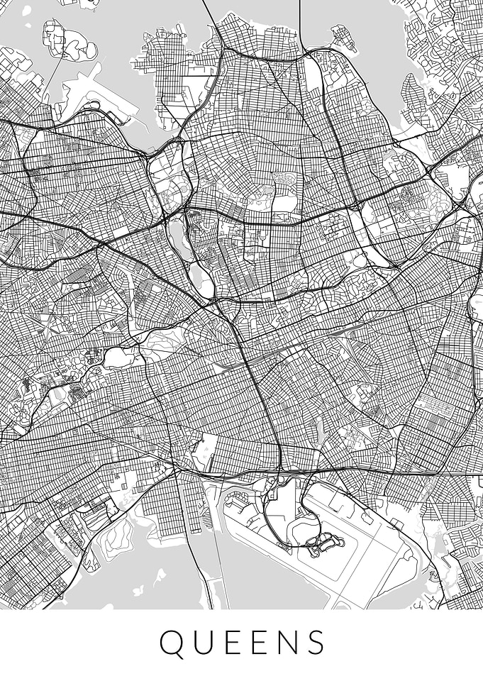 New York Queens White Map
