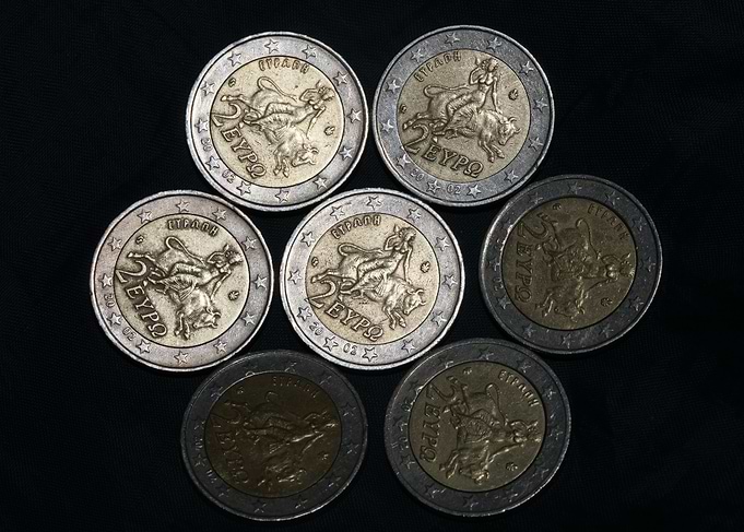 Two euro Greek coin macro