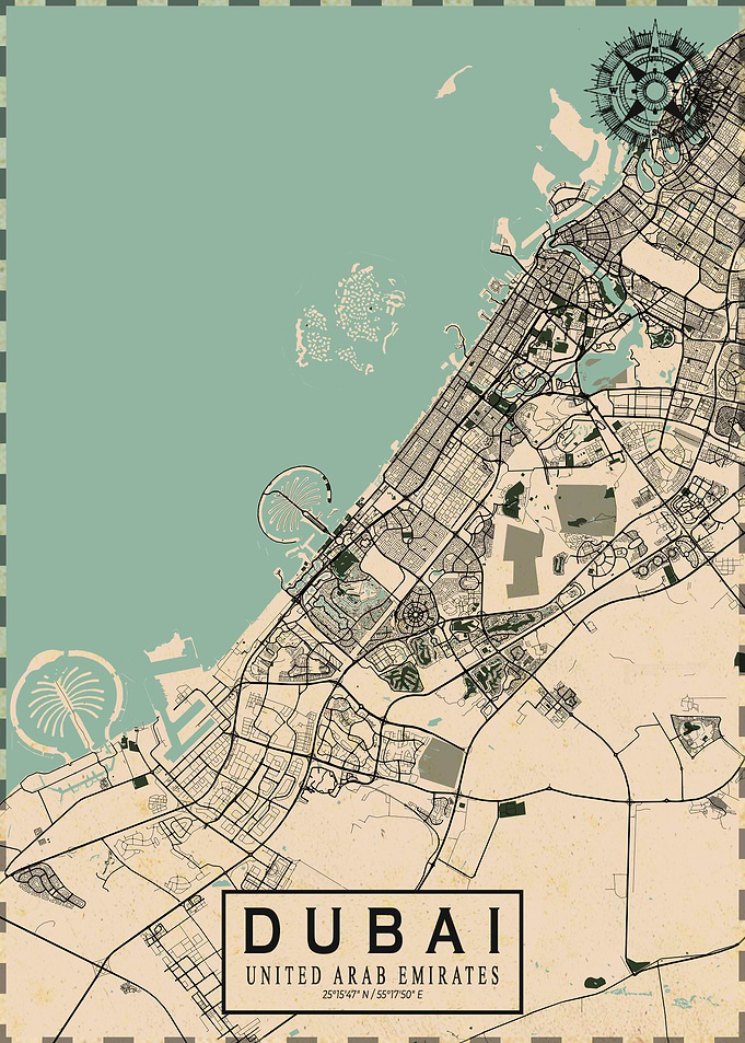 Dubai City Map Vintage