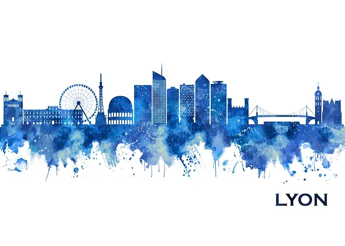 Lyon France Skyline Blue