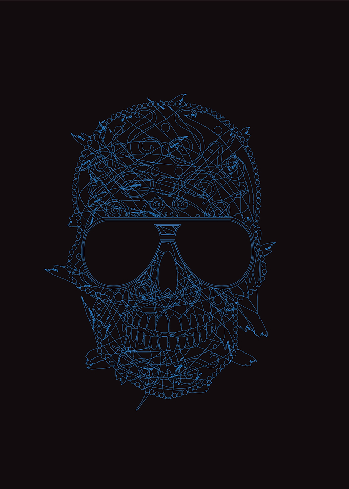 Neon skull x rays with sun