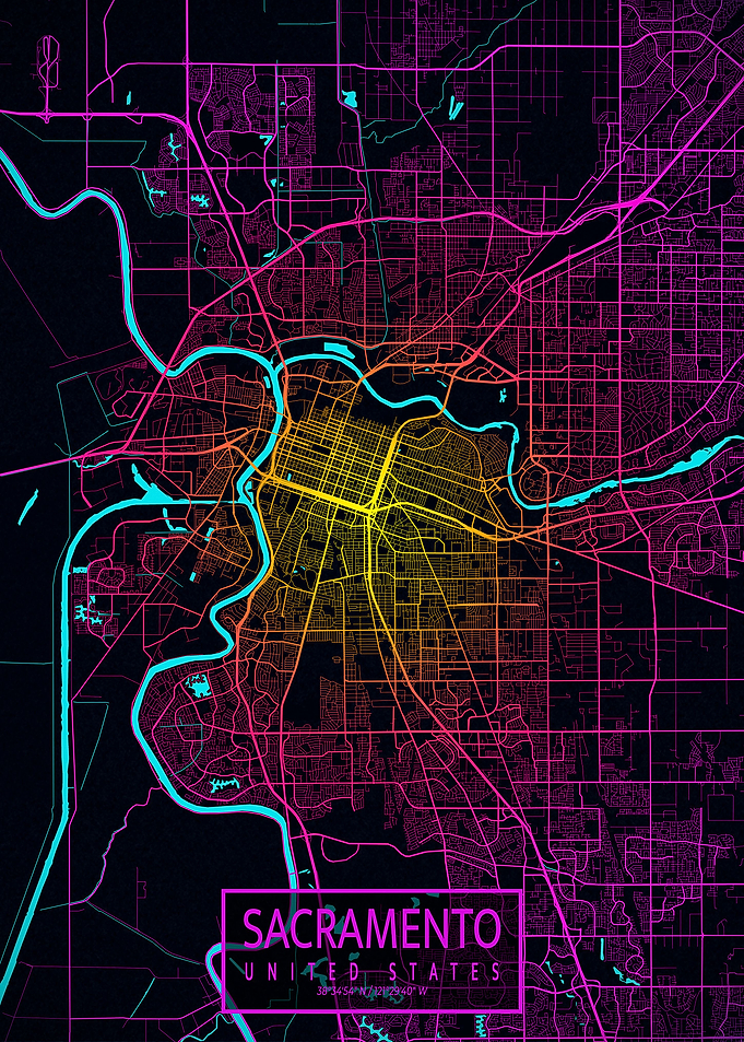 Sacramento City Map Neon