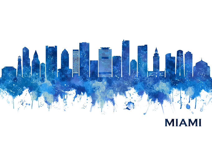 Miami Florida Skyline Blue